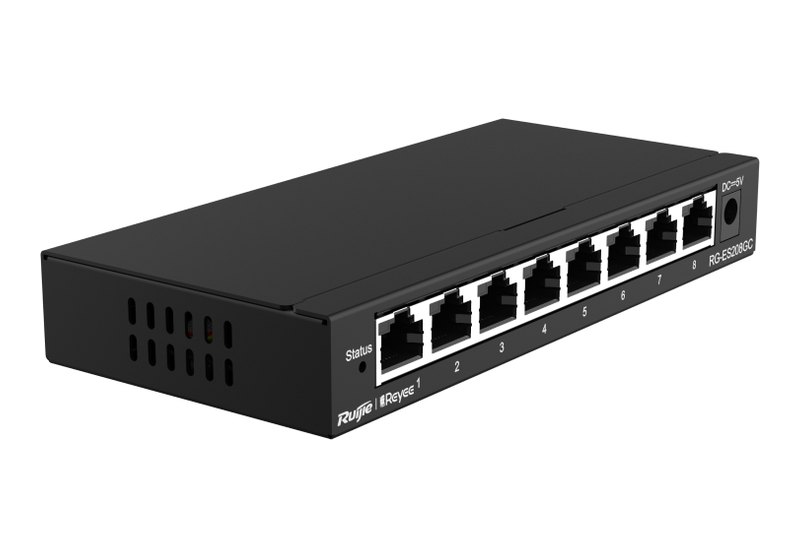 Ruijie RG-ES208GC, Switch quản lý Cloud ES200, 8 cổng Gigabit, không PoE, adapter DC