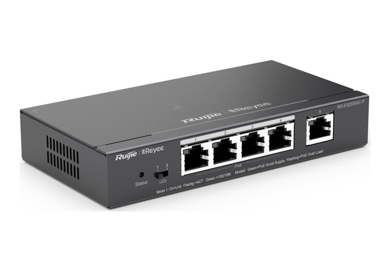 Ruijie RG-ES205GC-P, Switch PoE quản lý Cloud ES200, 5 cổng Gigabit, 4 cổng PoE+ 54 W
