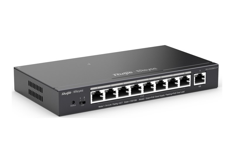 Ruijie RG-ES209GC-P, Switch PoE quản lý Cloud ES200, 9 cổng Gigabit, 8 cổng PoE+ 120 W