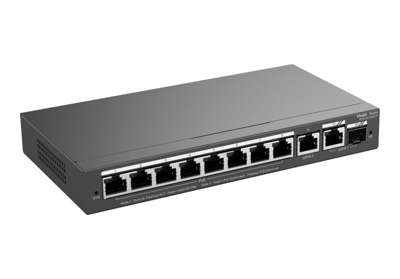Ruijie RG-ES210GS-P, Switch PoE quản lý Cloud ES200, 10 cổng Gigabit, 1 cổng combo SFP 1GE, 8 PoE+ 120 W