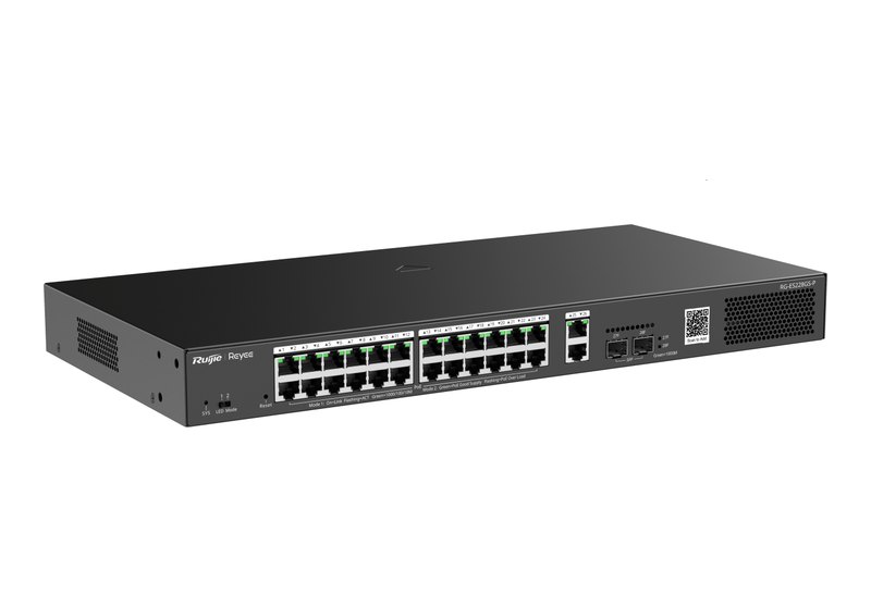 Ruijie RG-ES228GS-P, Switch PoE quản lý Cloud ES200, 2 cổng SFP 1GE, 26 cổng Gigabit, 24 PoE+ 370 W, rack