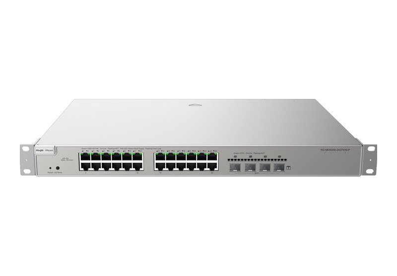 Ruijie RG-NBS5200-24GT4XS-P, Switch Layer 3 PoE/PoE+ 370 W, 24 cổng Gigabit, 4 khe SFP+ 10GE, quản lý Cloud