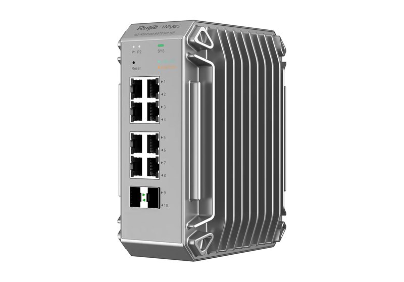 Ruijie RG-NIS3100-8GT2SFP-HP, Switch công nghiệp Layer 2 quản lý, 8 cổng Gigabit PoE+ 240 W, 2 SFP 1GE, DC 12–56 V