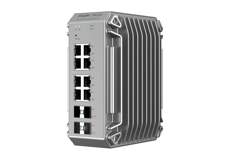 Ruijie RG-NIS3100-8GT4SFP-HP, Switch công nghiệp Layer 2 quản lý, 8 cổng Gigabit PoE+ 240 W, 4 SFP 1GE, DC 12–56 V