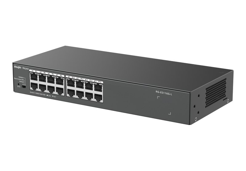 Ruijie RG-ES116G-L, Switch Gigabit không quản lý 16 cổng, vỏ kim loại, bàn/rack, DIP cách ly cổng