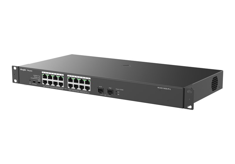 Ruijie RG-ES118GS-P-L, Switch PoE không quản lý 16 cổng Gigabit PoE+ 247 W, 2 khe SFP 1GE, lắp rack, 2 quạt