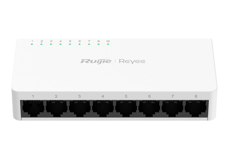 Ruijie RG-ES08F mặt trước 8 cổng, ảnh của hãng
