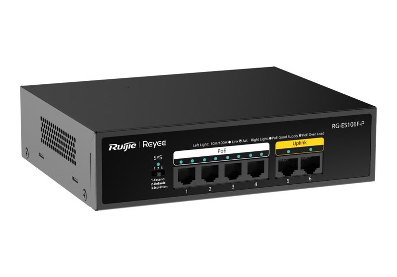 Ruijie RG-ES106F-P nhìn nghiêng, ảnh của hãng