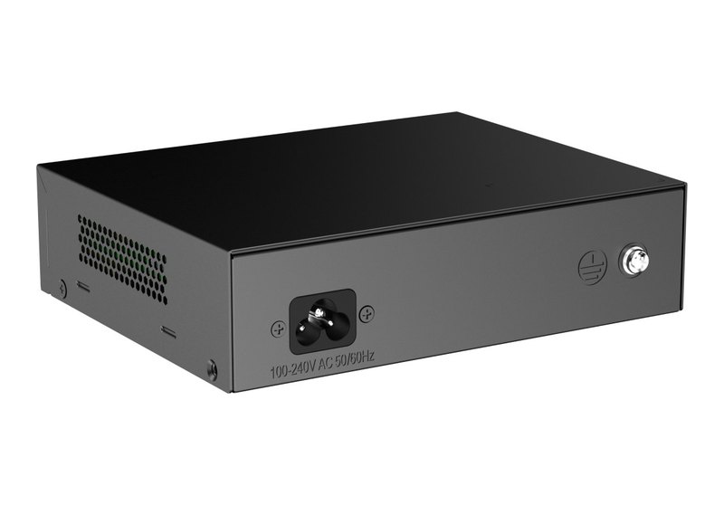 Mặt sau Ruijie RG-ES110F-P với đầu nối nguồn AC, ảnh của hãng