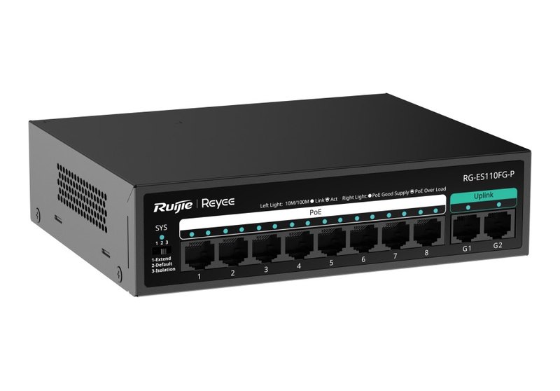 Ruijie RG-ES110FG-P nhìn nghiêng từ bên trái, ảnh của hãng