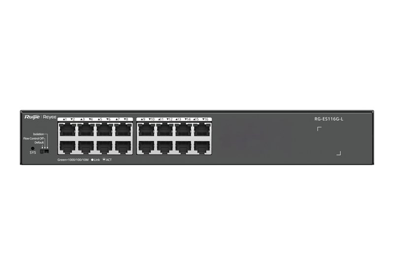 Ruijie RG-ES116G-L mặt trước 16 cổng, ảnh của hãng
