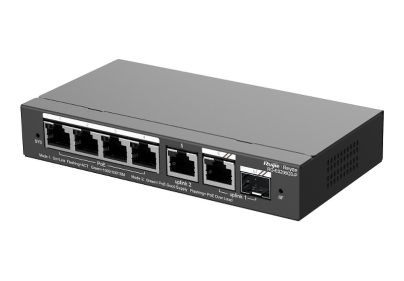 Ruijie RG-ES206GS-P nhìn nghiêng, ảnh của hãng