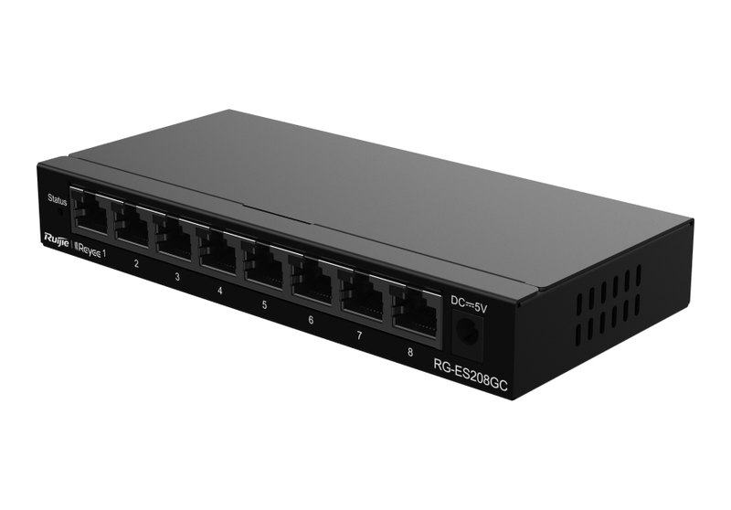 Ruijie RG-ES208GC nhìn chéo từ phải, ảnh của hãng