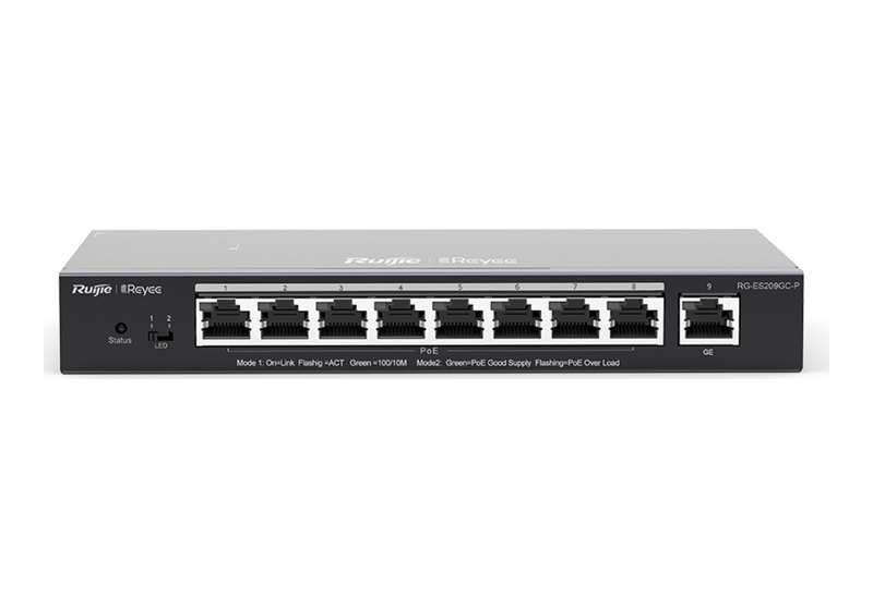 Ruijie RG-ES209GC-P mặt trước 9 cổng, ảnh của hãng