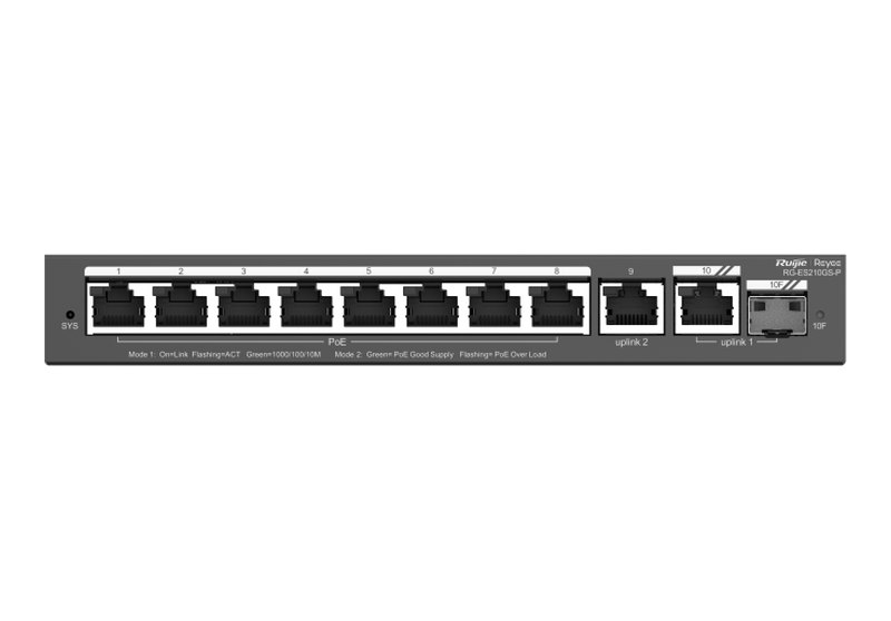 Ruijie RG-ES210GS-P mặt trước 10 cổng, ảnh của hãng