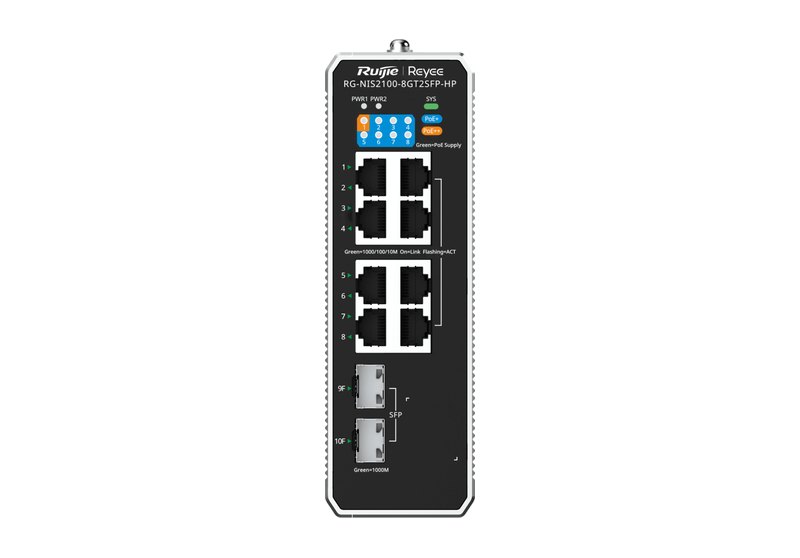 RG-NIS2100-8GT2SFP-HP nhìn thẳng mặt cổng, ảnh của Ruijie