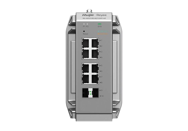 RG-NIS3100-8GT2SFP-HP nhìn thẳng mặt cổng, ảnh Ruijie